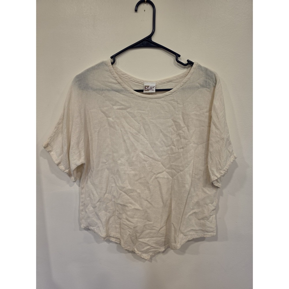 Oh My Gauze Cotton Top Womens SM / MD White Round Neck Lagenlook Minimalist